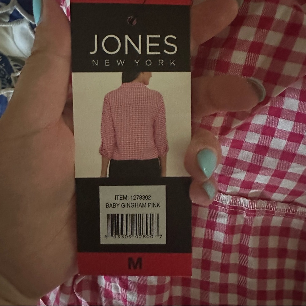 Jones New York || baby pink gingham tie front button down blouse - Picture 7 of 8